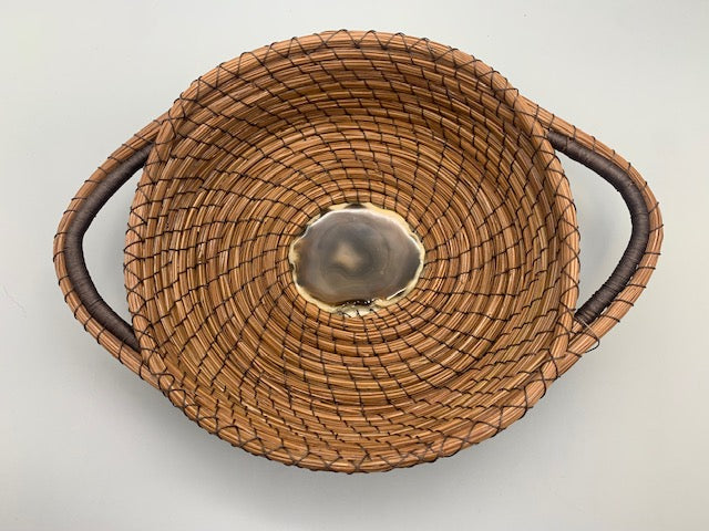 Nina Buzby - Round Basket With Agate Center And Wrapped Handles