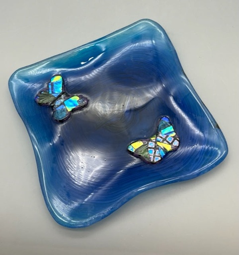 [IU23] Irene Ultee- Square Butterfly Fused Glass Plate