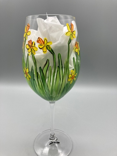 Jennifer Schroeder- Daffodil Wine Glass