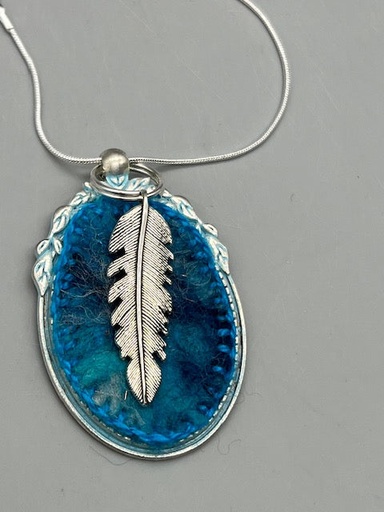 [JMP145] Joyce Pully- Oval Felted Blue Necklace