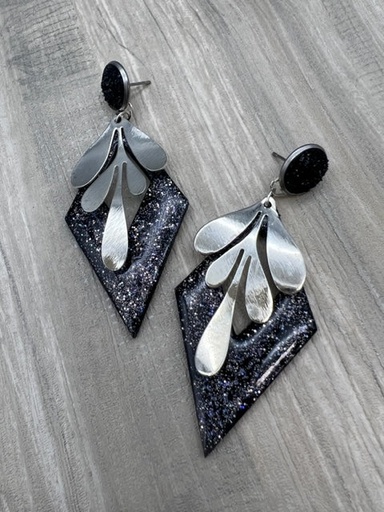 [JS079] Julie Seder -Glitter Silver Dangle Earrings