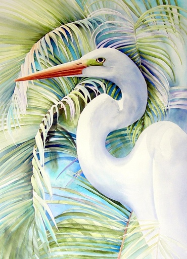 [KN-047] Kathleen Noffsinger - Palms, Great Egret Giclee