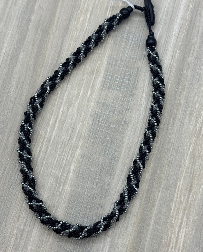 [CB-07] Catherine Bond-Black & Silver Braid Necklace