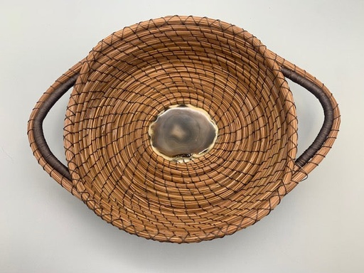 [NB3-20#6] Nina Buzby - Round Basket With Agate Center And Wrapped Handles