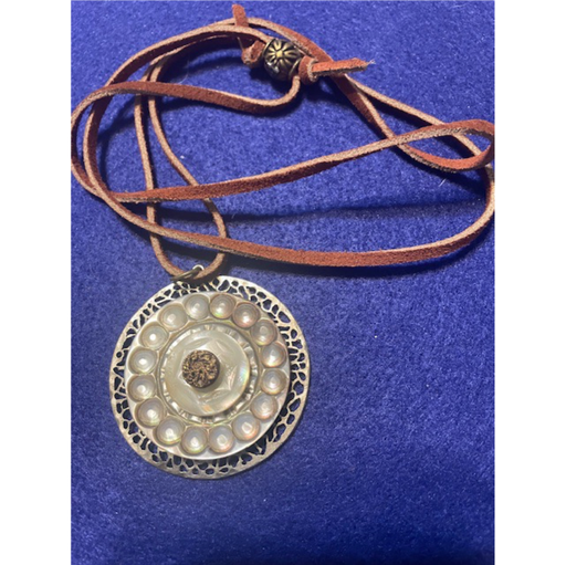 [PW078] Pat Whitlow - Antique Mother of Pearl on Leather Cord Necklace