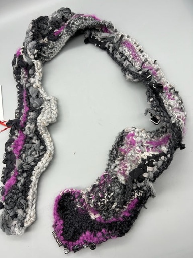[SCA-021] Sally Cooney Anderson-Purple Black White Tone Scarf