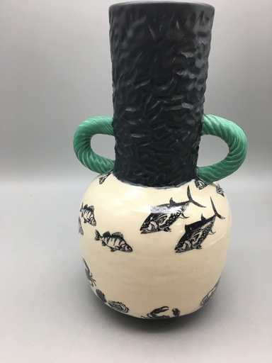 [SUE040] Sue Henshaw-Fish Ocean Sculpture Vase