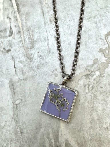 [DB056] Denise Bush- Encased Flower Silver Necklace