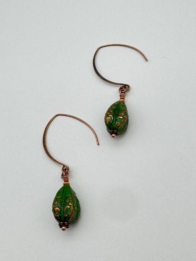 [DB080] Denise Bush-Copper Drop Green Earrings