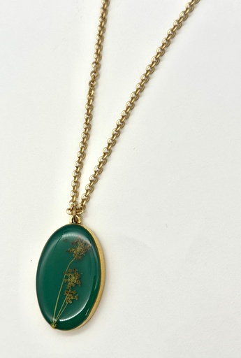 [DB045] Denise Bush-Gold Dark Green Necklace